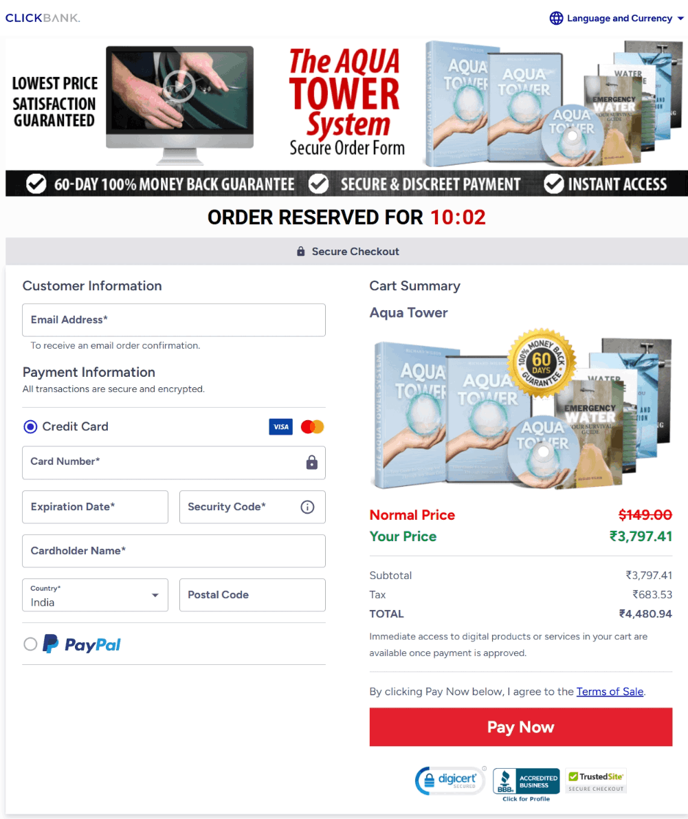 The Aqua Tower  Checkout Page